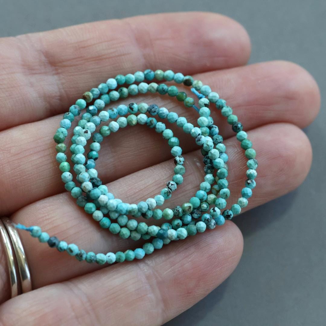 2mm Arizona Turquoise Beads – Tiny Faceted Round Natural Gemstone 15" Strand
