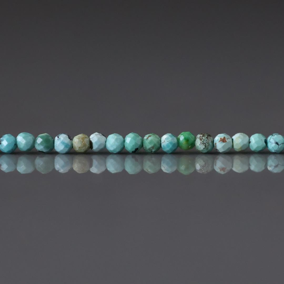 2mm Arizona Turquoise Beads – Tiny Faceted Round Natural Gemstone 15" Strand