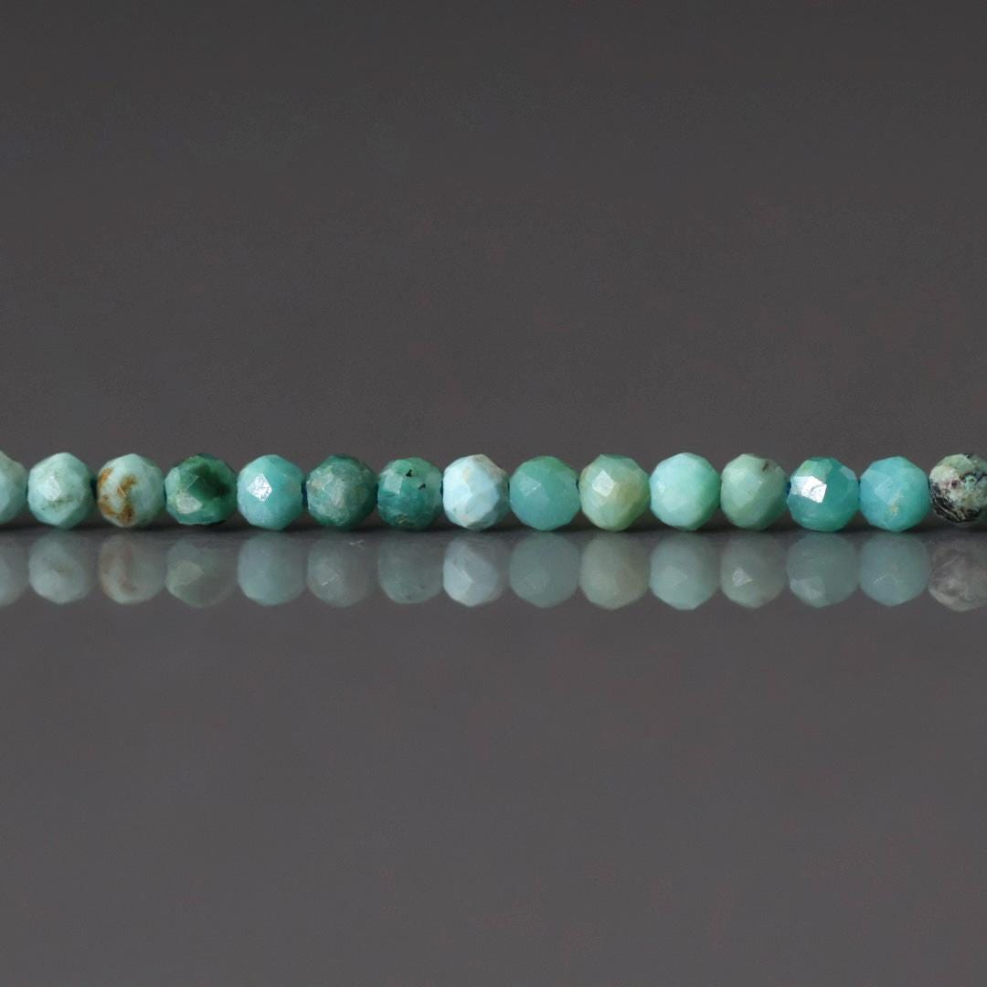2mm Arizona Turquoise Blue Beads – Tiny Faceted Round Natural Gemstone