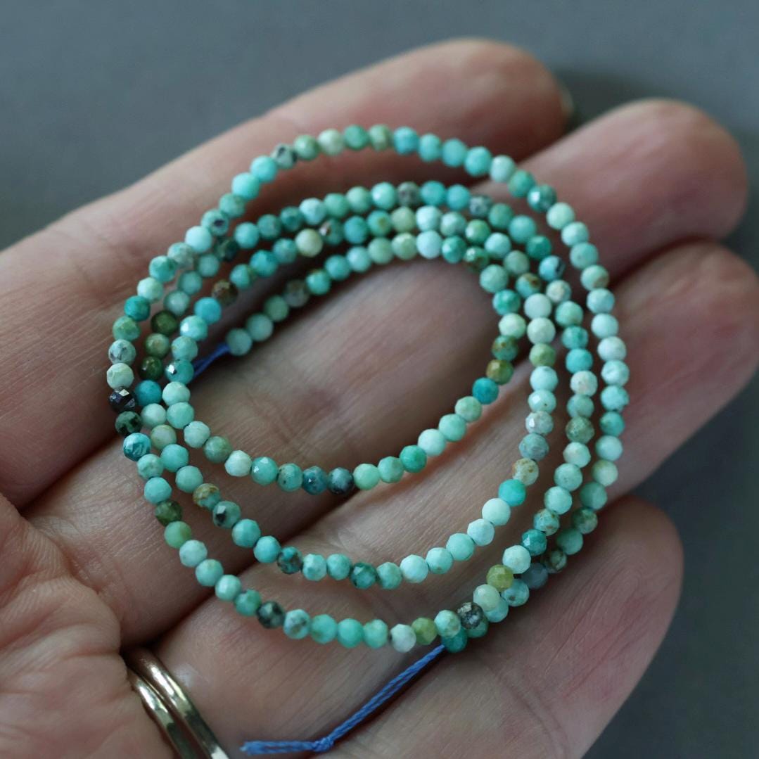 2mm Arizona Turquoise Blue Beads – Tiny Faceted Round Natural Gemstone