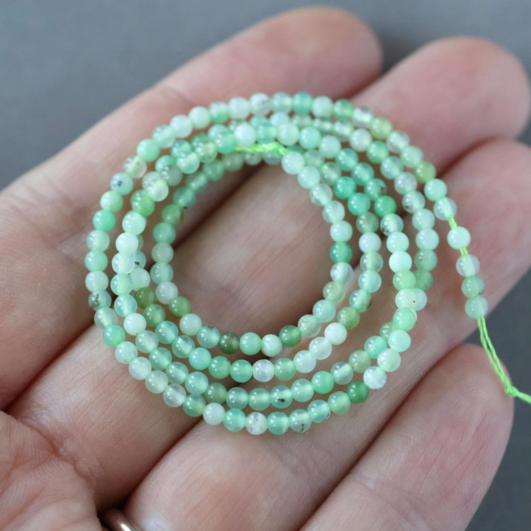 2mm Australian Chrysoprase Beads ‚Äì Tiny Smooth Round Natural Gemstone 15" Strand