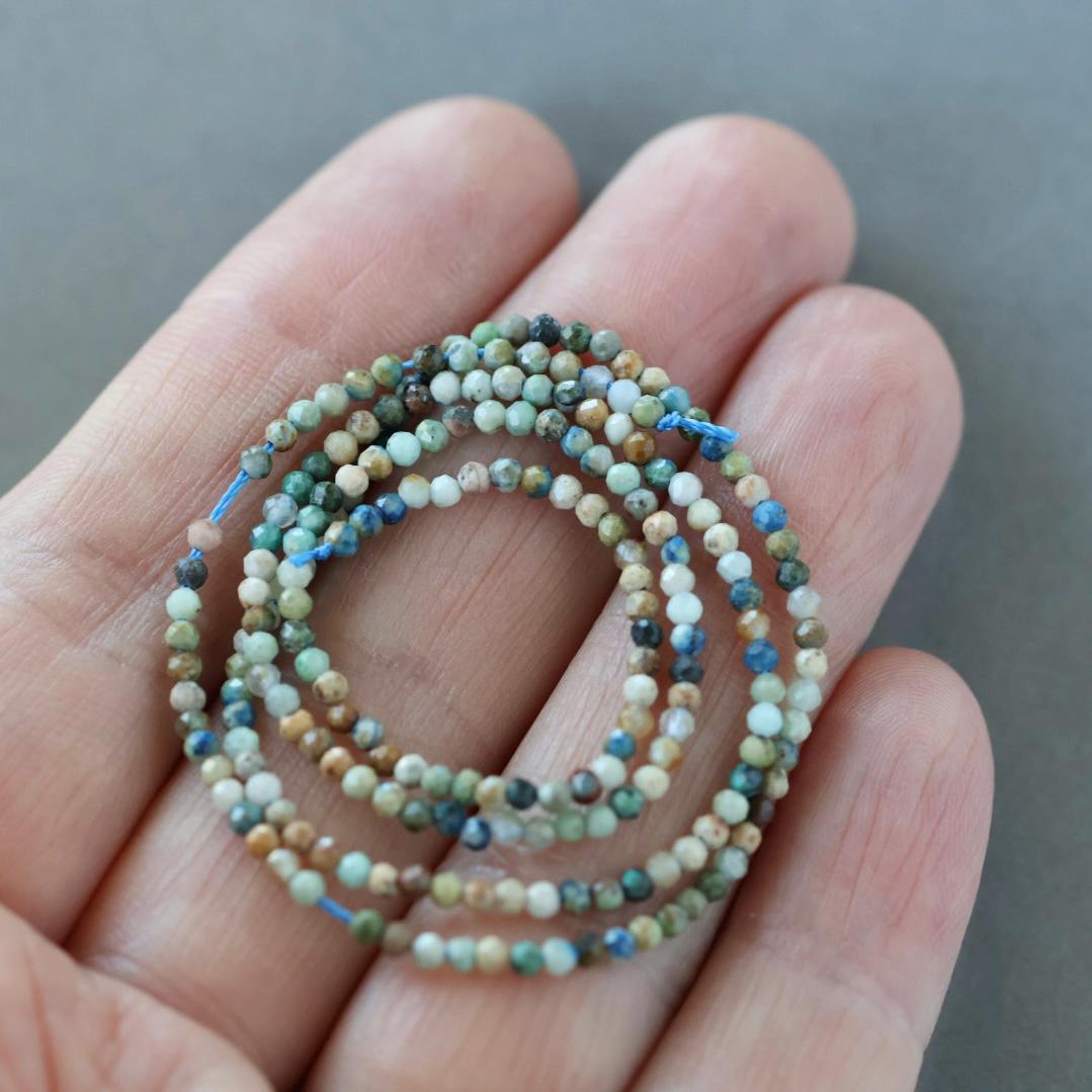 2mm Azurite Beads ‚Äì Tiny Faceted Round Natural Gemstone 15" Strand