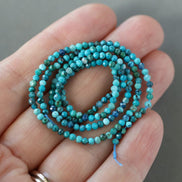 2mm Azurite in Chrysocolla Beads – Tiny Faceted Round Natural Gemstone 15