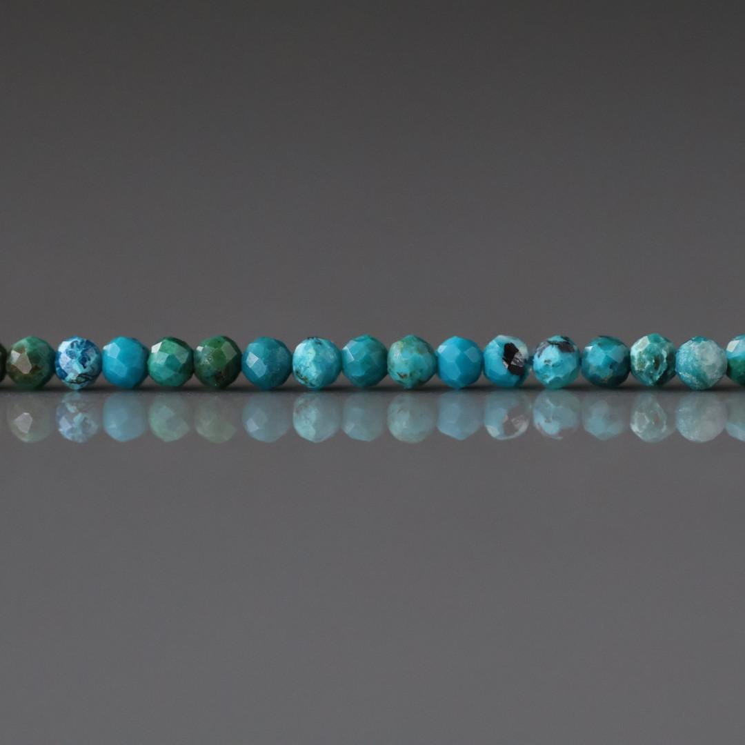 2mm Azurite in Chrysocolla Beads – Tiny Faceted Round Natural Gemstone 15" Strand
