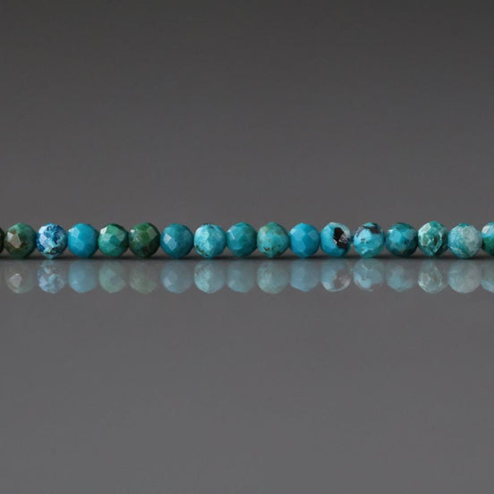 2mm Azurite in Chrysocolla Beads – Tiny Faceted Round Natural Gemstone 15" Strand