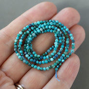 2mm Azurite in Chrysocolla Beads – Tiny Faceted Round Natural Gemstone 15