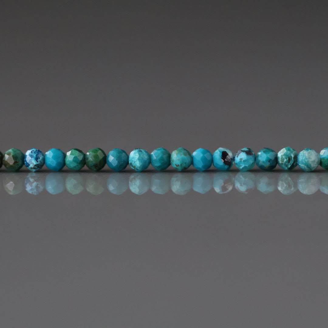 2mm Azurite in Chrysocolla Beads – Tiny Faceted Round Natural Gemstone 15" Strand
