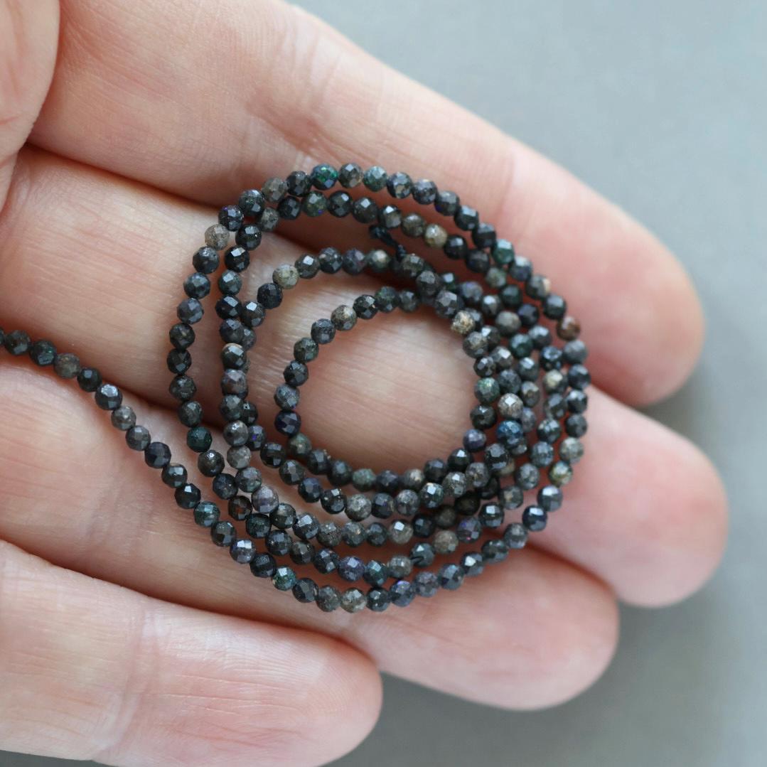 2mm Black Matrix Opal Beads – Tiny Faceted Round Natural Gemstone 15" Strand