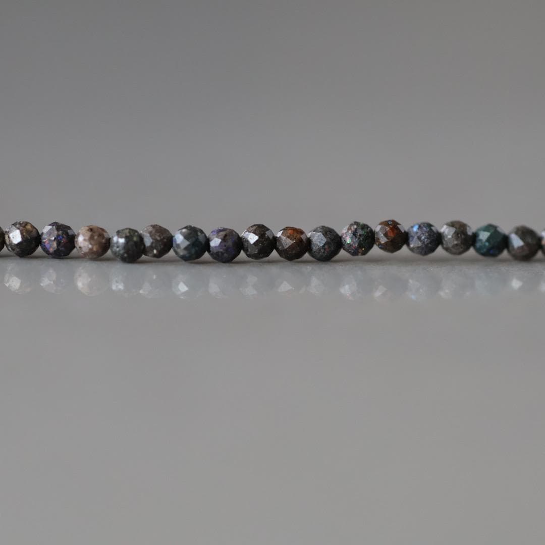 2mm Black Matrix Opal Beads – Tiny Faceted Round Natural Gemstone 15" Strand