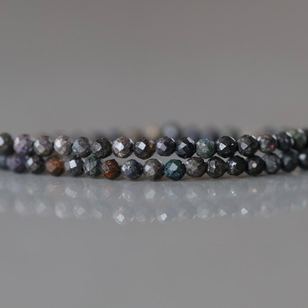 2mm Black Matrix Opal Beads – Tiny Faceted Round Natural Gemstone 15" Strand