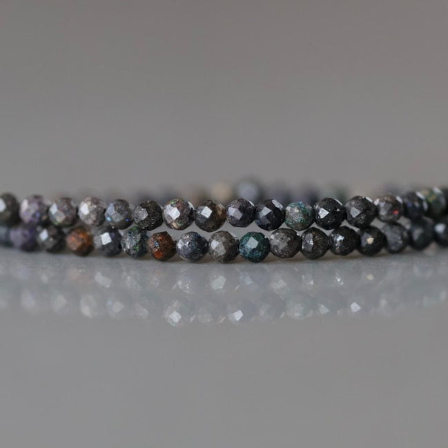 2mm Black Matrix Opal Beads – Tiny Faceted Round Natural Gemstone 15" Strand