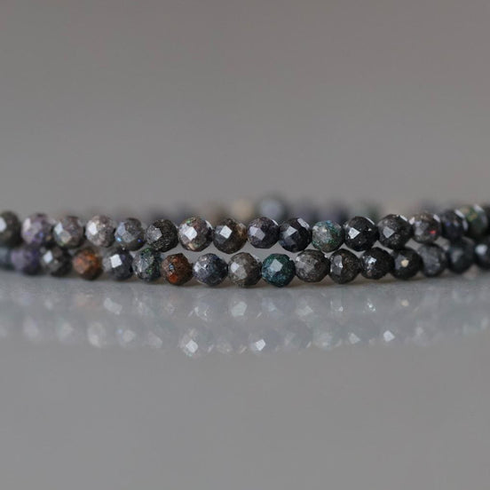 2mm Black Matrix Opal Beads – Tiny Faceted Round Natural Gemstone 15" Strand