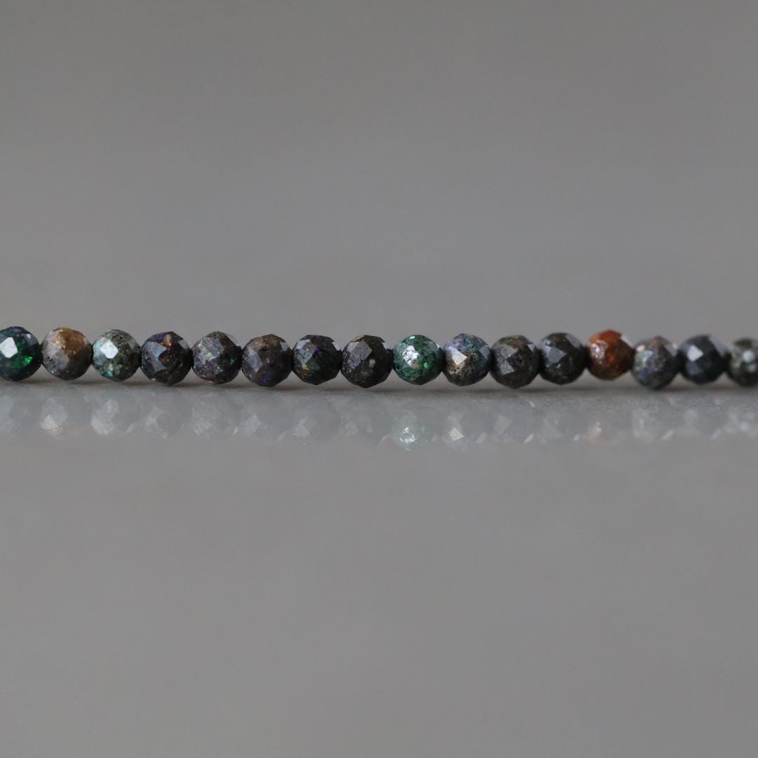 2mm Black Matrix Opal Beads – Tiny Faceted Round Natural Gemstone 15" Strand