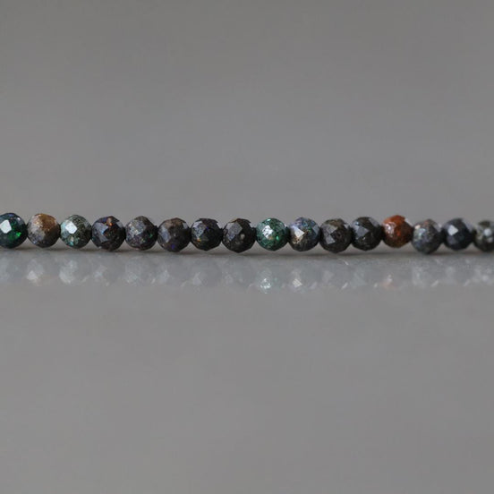 2mm Black Matrix Opal Beads – Tiny Faceted Round Natural Gemstone 15" Strand