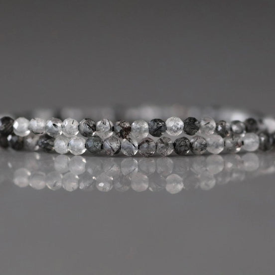 2mm Black Rutilated Quartz Faceted Beads Genuine Turmalinated Quartz Beads 15" Sparkly Gemstone Beads for Jewelry Making