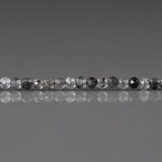 2mm Black Rutilated Quartz Faceted Beads Genuine Turmalinated Quartz Beads 15" Sparkly Gemstone Beads for Jewelry Making