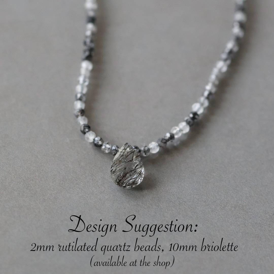 2mm Black Rutilated Quartz Beads - Tiny Faceted Round Natural Gemstone 15" Strand