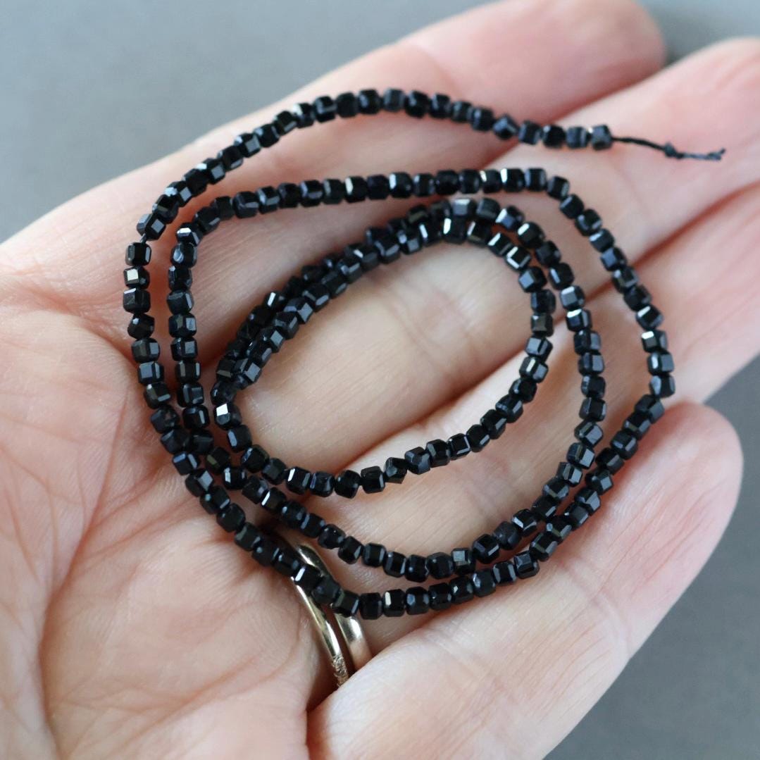 2mm Black Tourmaline Cube Beads Genuine Tourmaline Beads 15.5" Gemstone Beads for Jewelry Making
