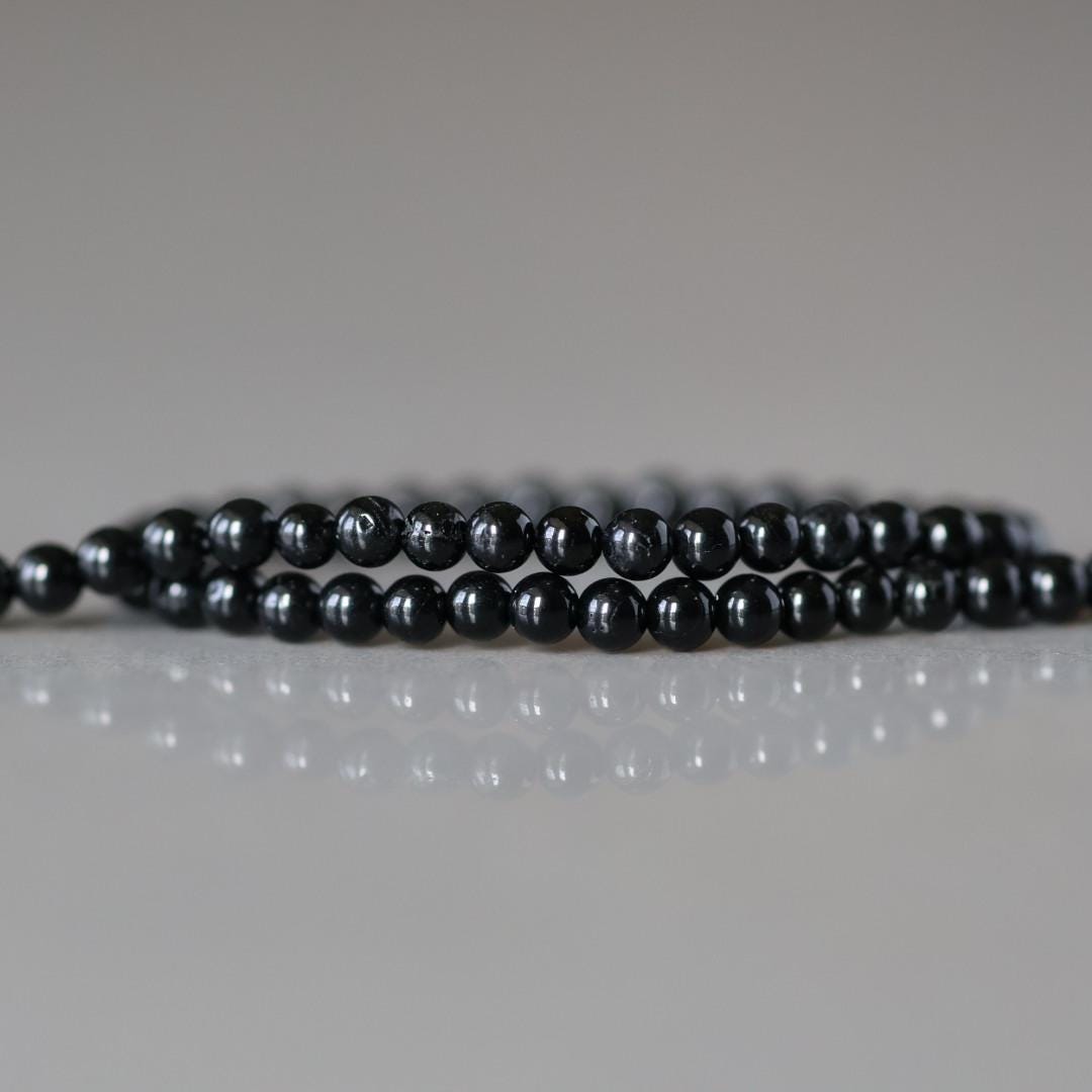 2mm Black Tourmaline Beads ‚Äì Tiny Smooth Round Natural Gemstone 15" Strand