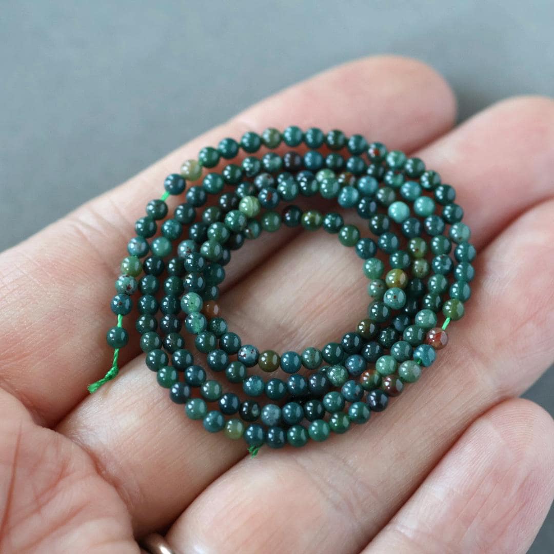 2mm Bloodstone Beads ‚Äì Tiny Smooth Round Natural Gemstone 15" Strand