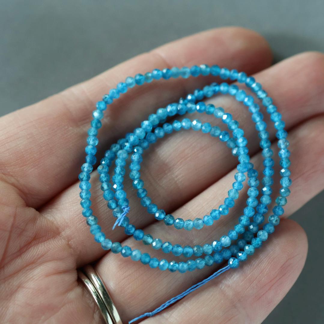 2mm Blue Apatite Beads - Tiny Faceted Round Natural Gemstone 15" Strand