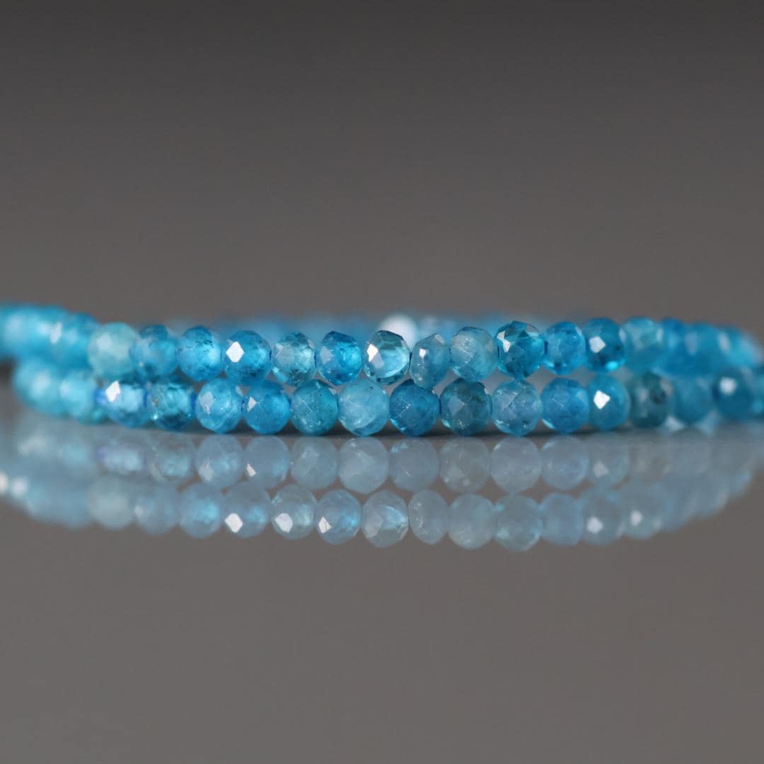 2mm Blue Apatite Beads - Tiny Faceted Round Natural Gemstone 15" Strand