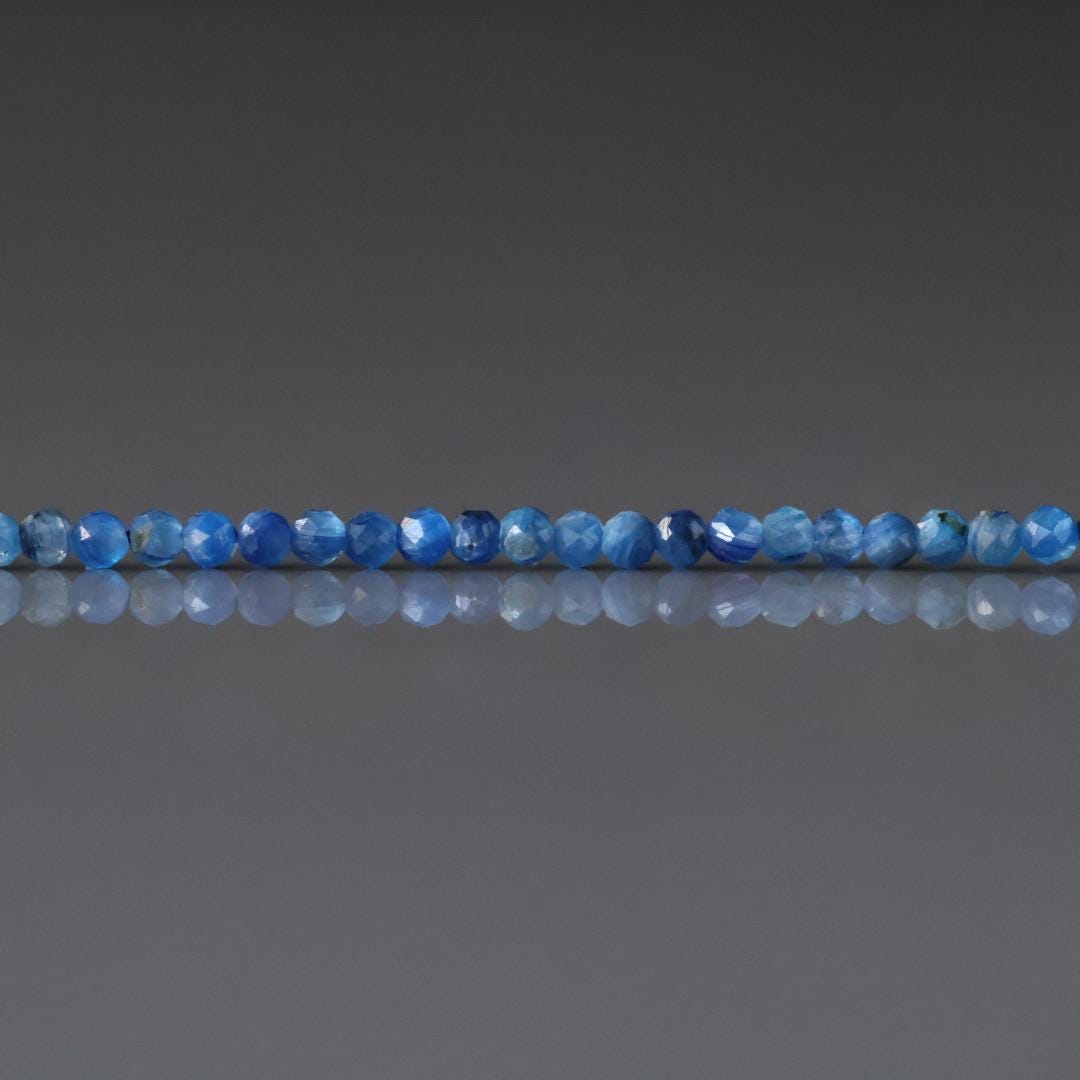 2mm Blue Kyanite Beads – Tiny Faceted Round Natural Gemstone 15" Strand
