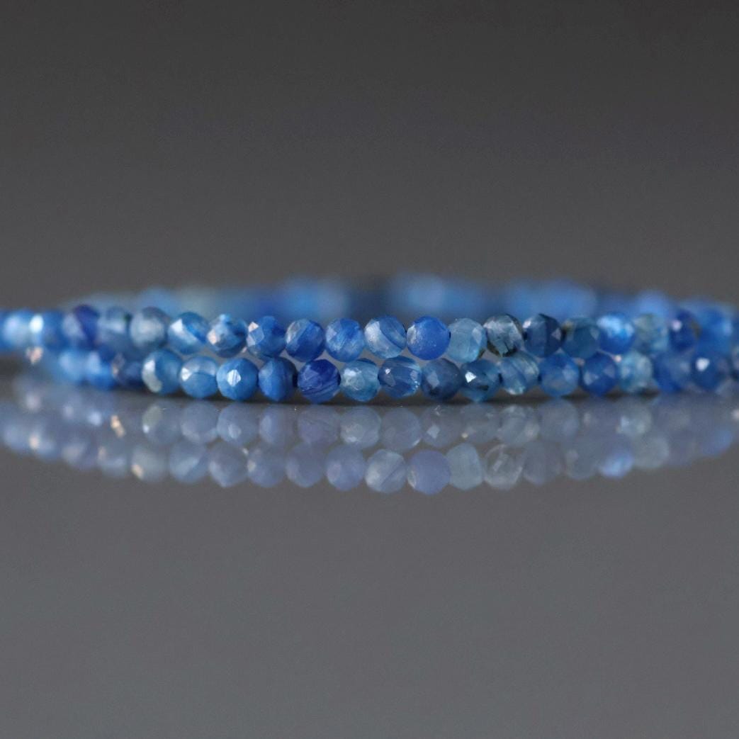 2mm Blue Kyanite Beads – Tiny Faceted Round Natural Gemstone 15" Strand