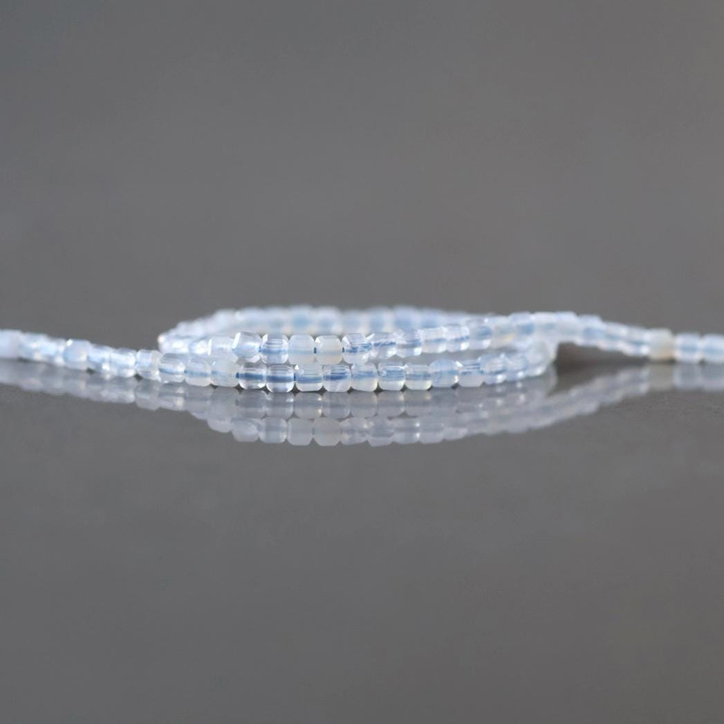 2mm Natural Blue Lace Agate Faceted Cube Beads 15" Pale Blue Genuine Gemstone Beads for Jewelry Making Beading Craft Gift