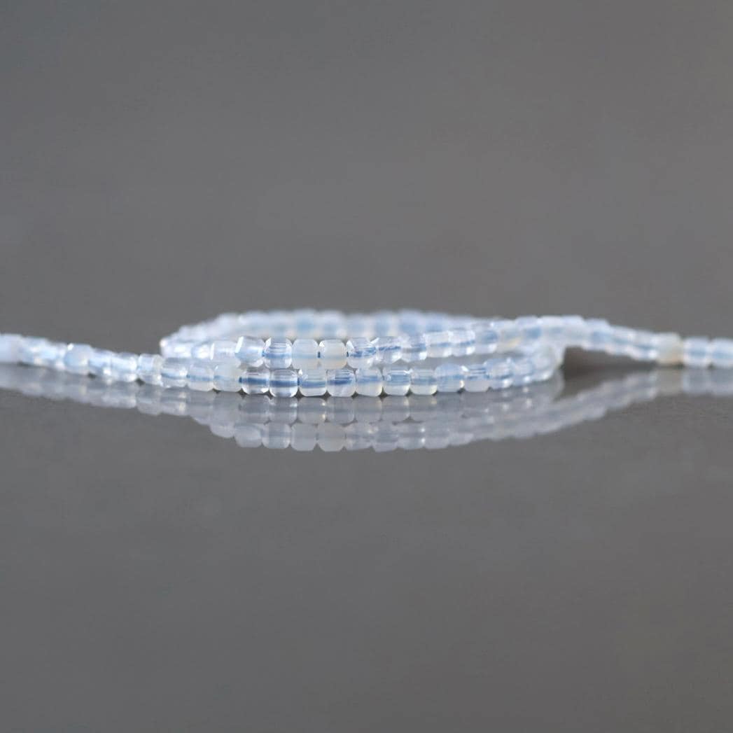 2mm Blue Lace Agate Beads ‚Äì Tiny Faceted Cube Natural Gemstone 15" Strand