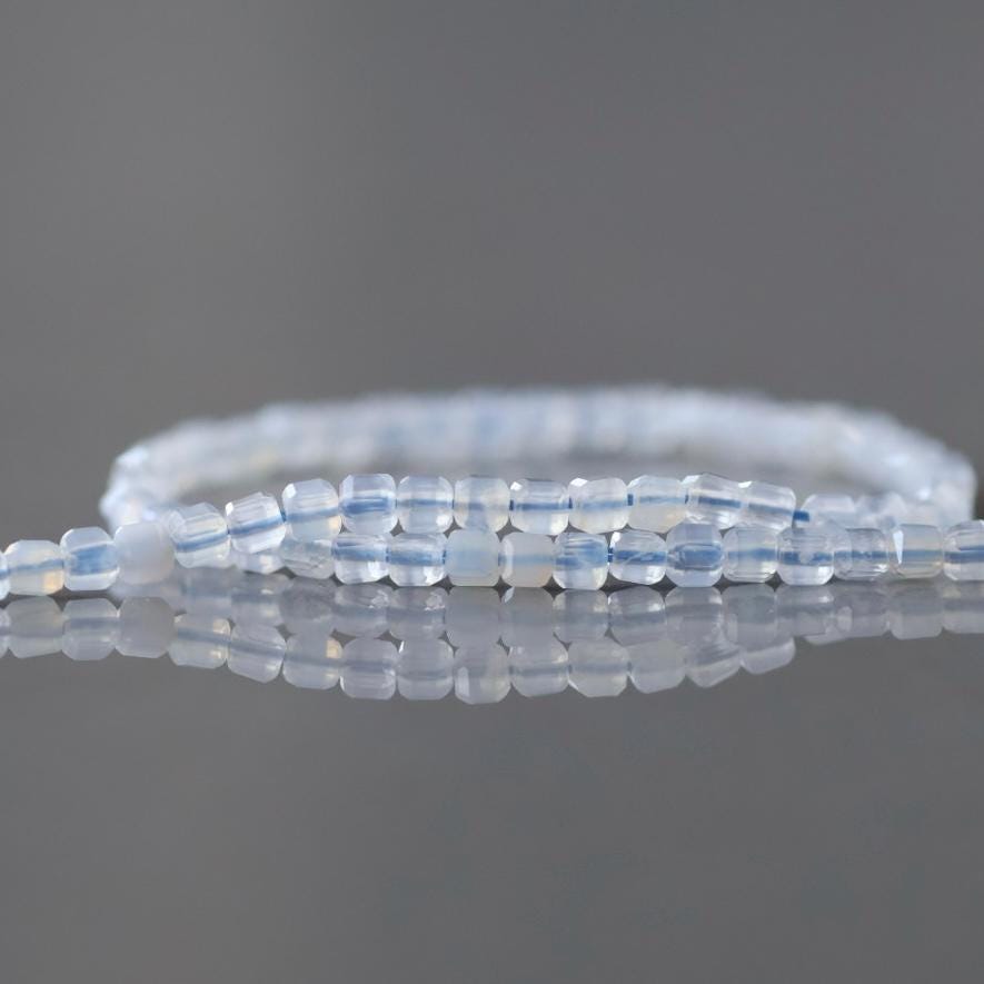2mm Blue Lace Agate Beads ‚Äì Tiny Faceted Cube Natural Gemstone 15" Strand