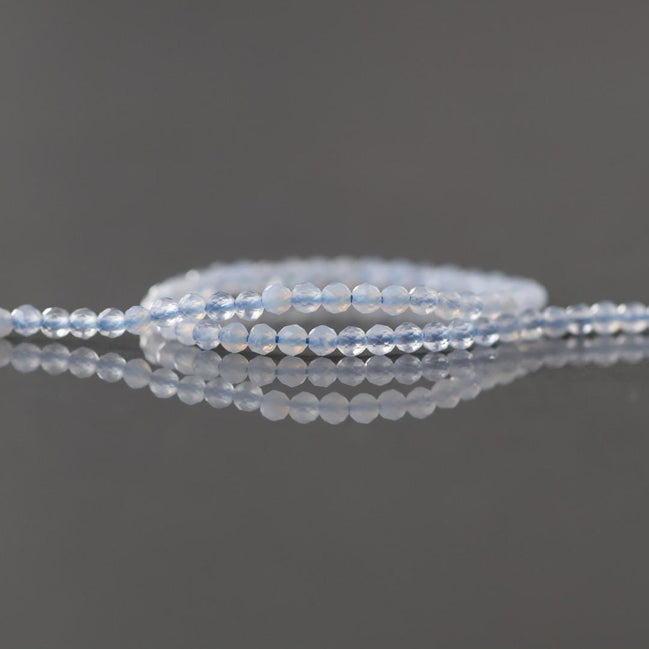 2mm Natural Blue Lace Agate Faceted Beads 15" Pale Blue Genuine Gemstone Beads for Jewelry Making Beading Craft Gift