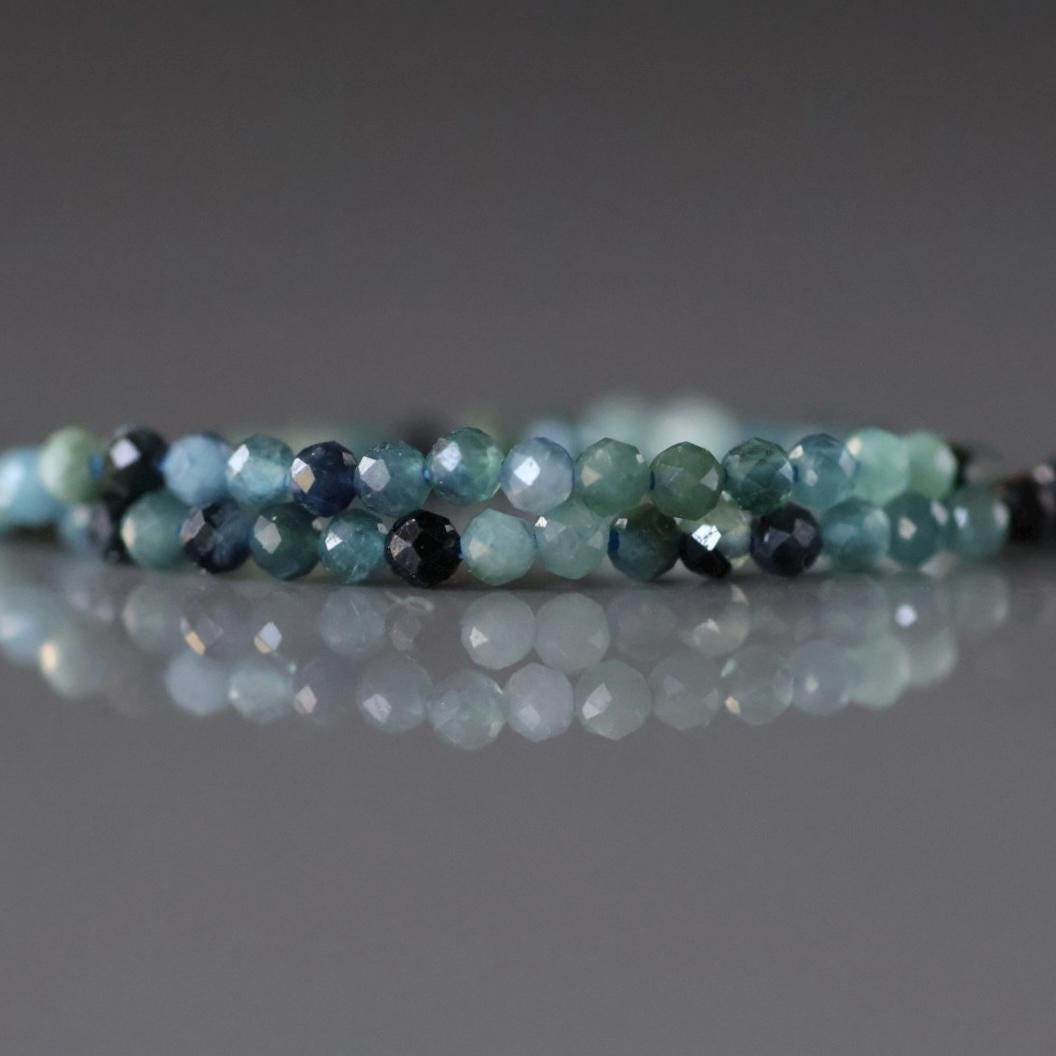 2mm Blue Tourmaline Beads – Tiny Faceted Round Natural Gemstone 15" Strand