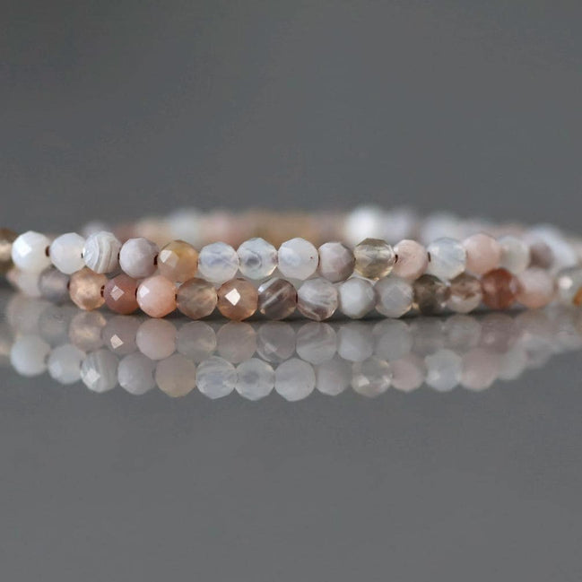 2mm Botswana Agate Beads – Tiny Faceted Round Natural Gemstone 15" Strand