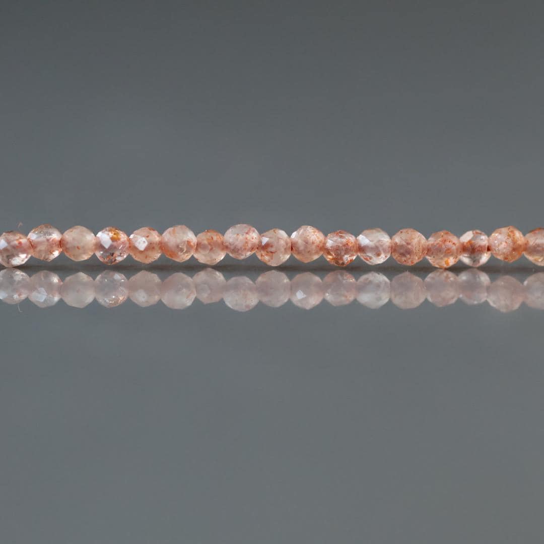 2mm Brown Sunstone Beads ‚Äì Tiny Faceted Round Natural Gemstone 12" Strand