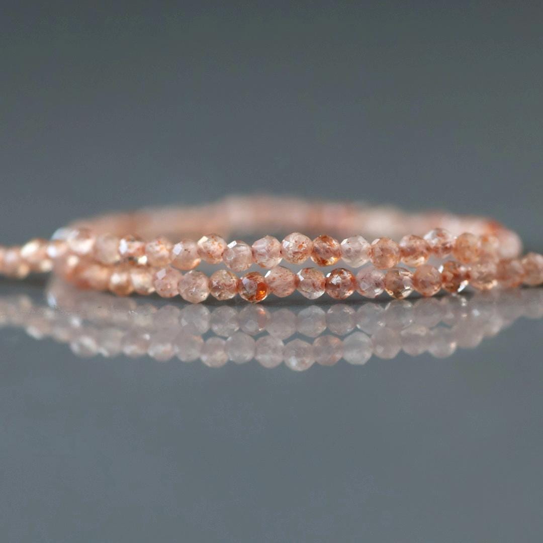 2mm Brown Sunstone Beads ‚Äì Tiny Faceted Round Natural Gemstone 12" Strand