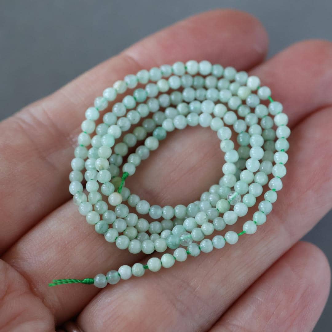 2mm Burma Jade Beads – Tiny Smooth Round Natural Gemstone 15" Strand