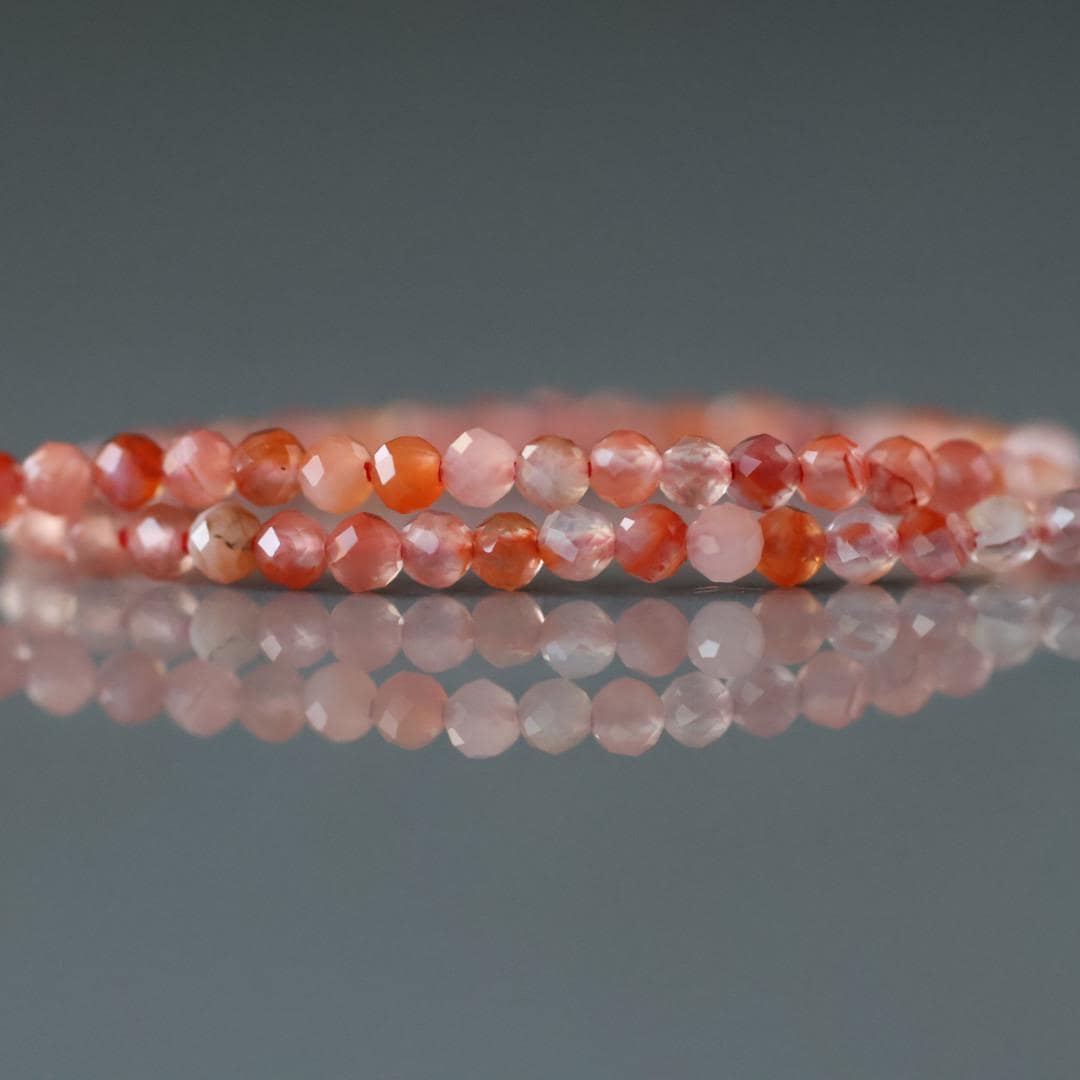 2mm Carnelian Beads - Tiny Faceted Round Natural Gemstone 15" Strand