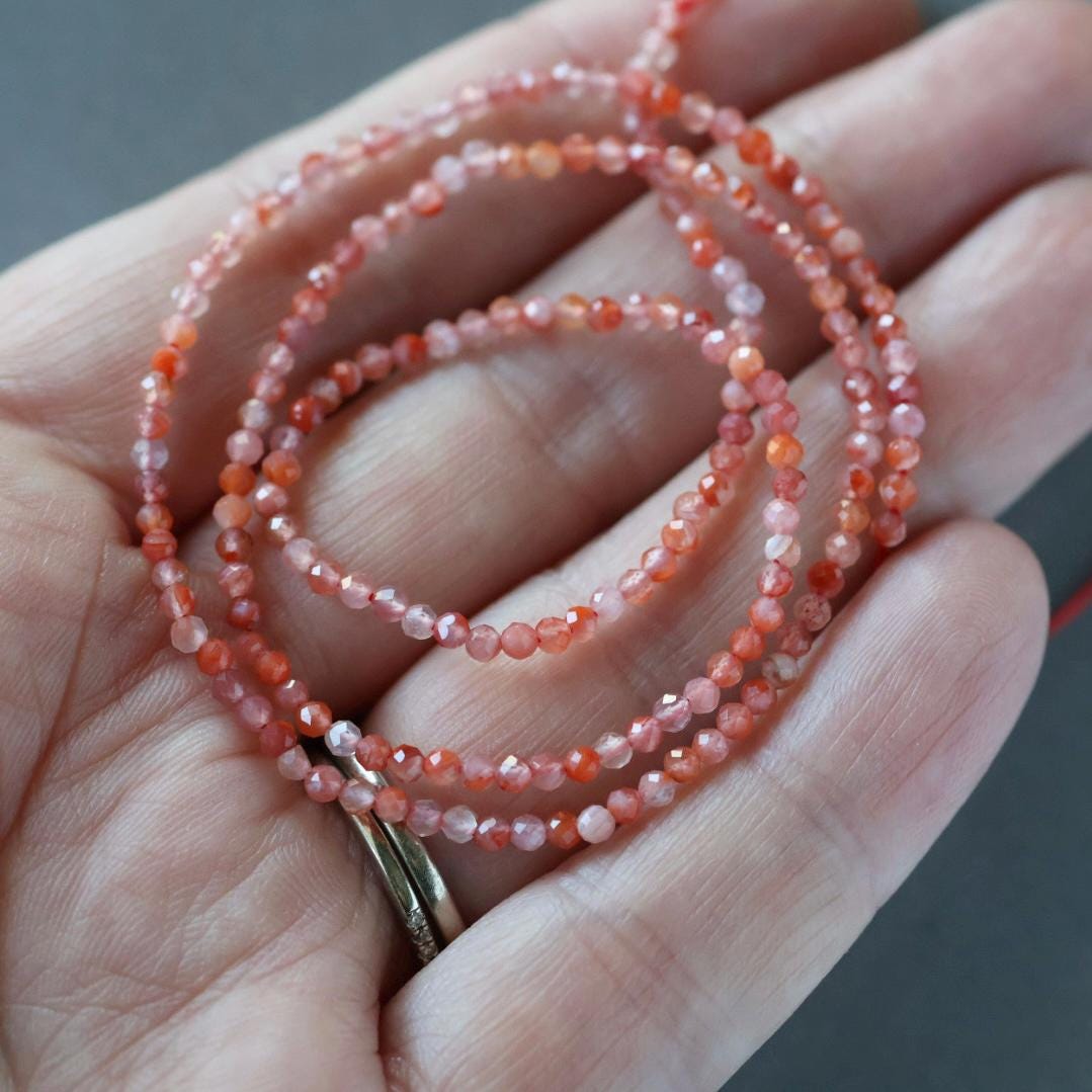 2mm Carnelian Beads - Tiny Faceted Round Natural Gemstone 15" Strand