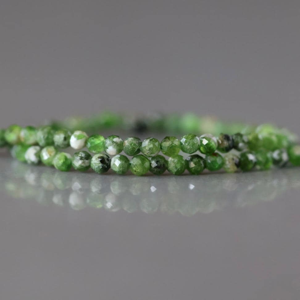 2mm Chrome Diopside in Quartz Beads ‚Äì Tiny Faceted Round Natural Gemstone 15" Strand