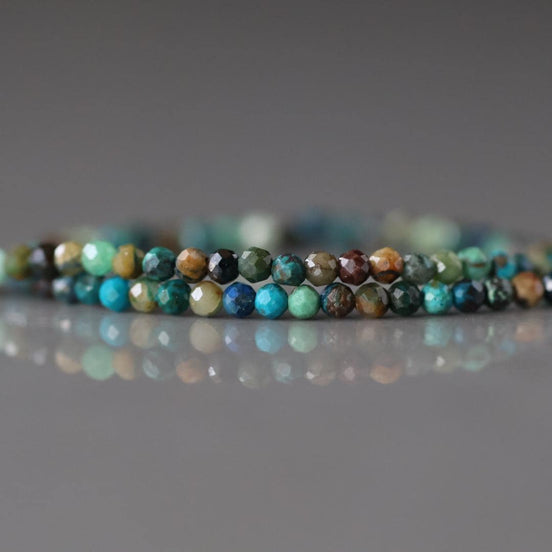 2mm Chrysocolla Beads – Tiny Faceted Round Natural Gemstone 15" Strand