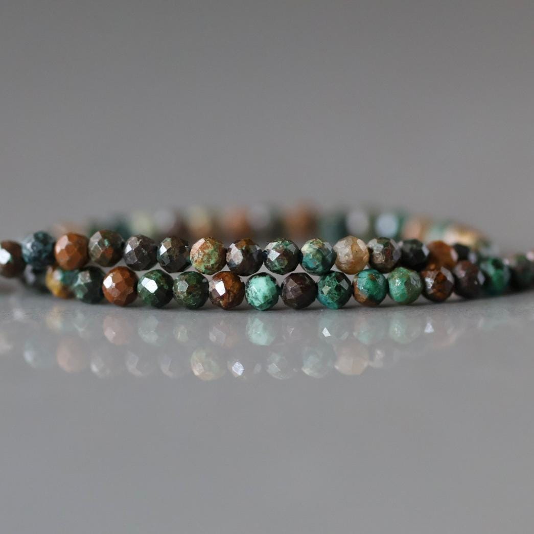 2mm Chrysocolla Beads ‚Äì Tiny Faceted Round Natural Gemstone 15" Strand