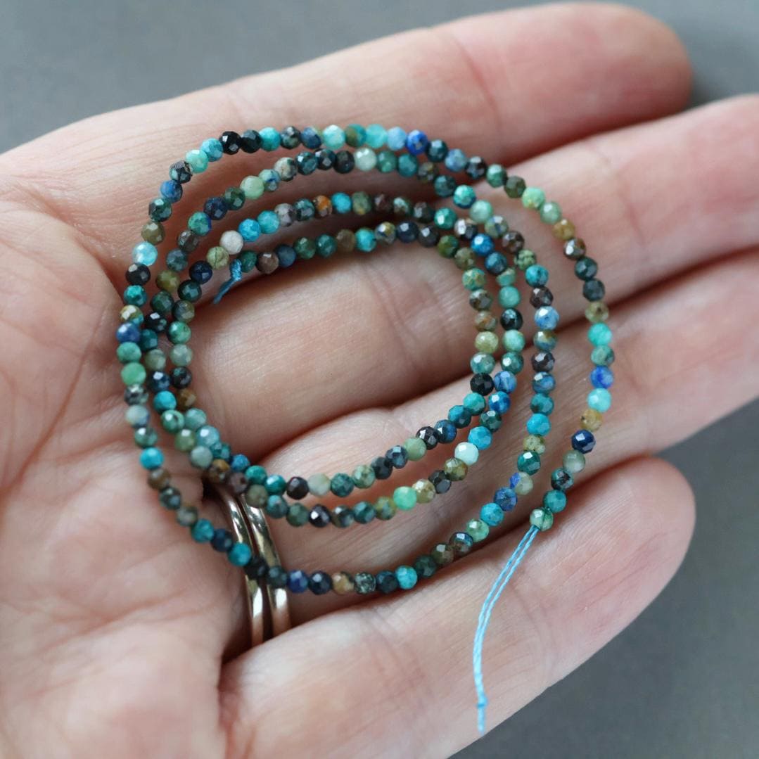 2mm Chrysocolla Beads ‚Äì Tiny Faceted Round Natural Gemstone 15" Strand