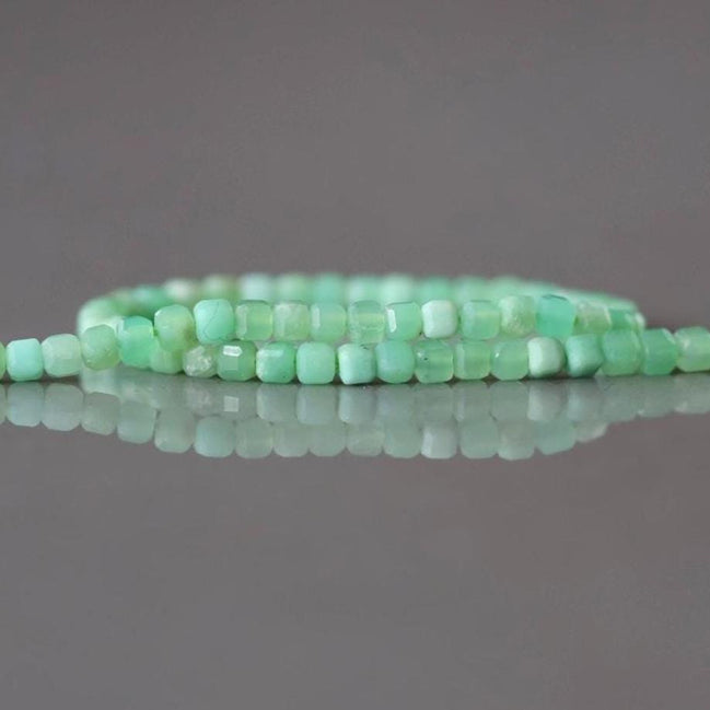 2mm Chrysoprase Beads – Tiny Faceted Cube Natural Gemstone 15" Strand
