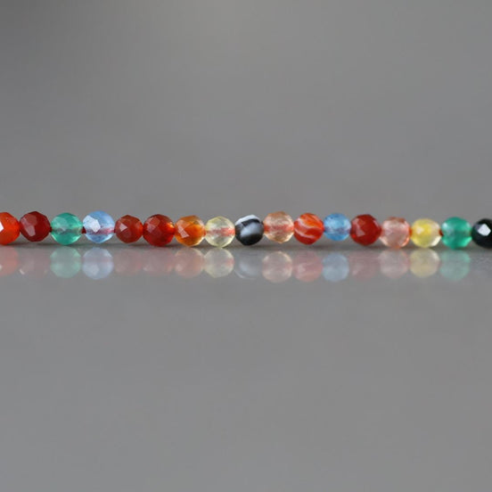2mm Colorful Agate Micro Faceted Beads Genuine Agate Multi Color Beads 15" Sparkly Gemstone Beads for Jewelry Making
