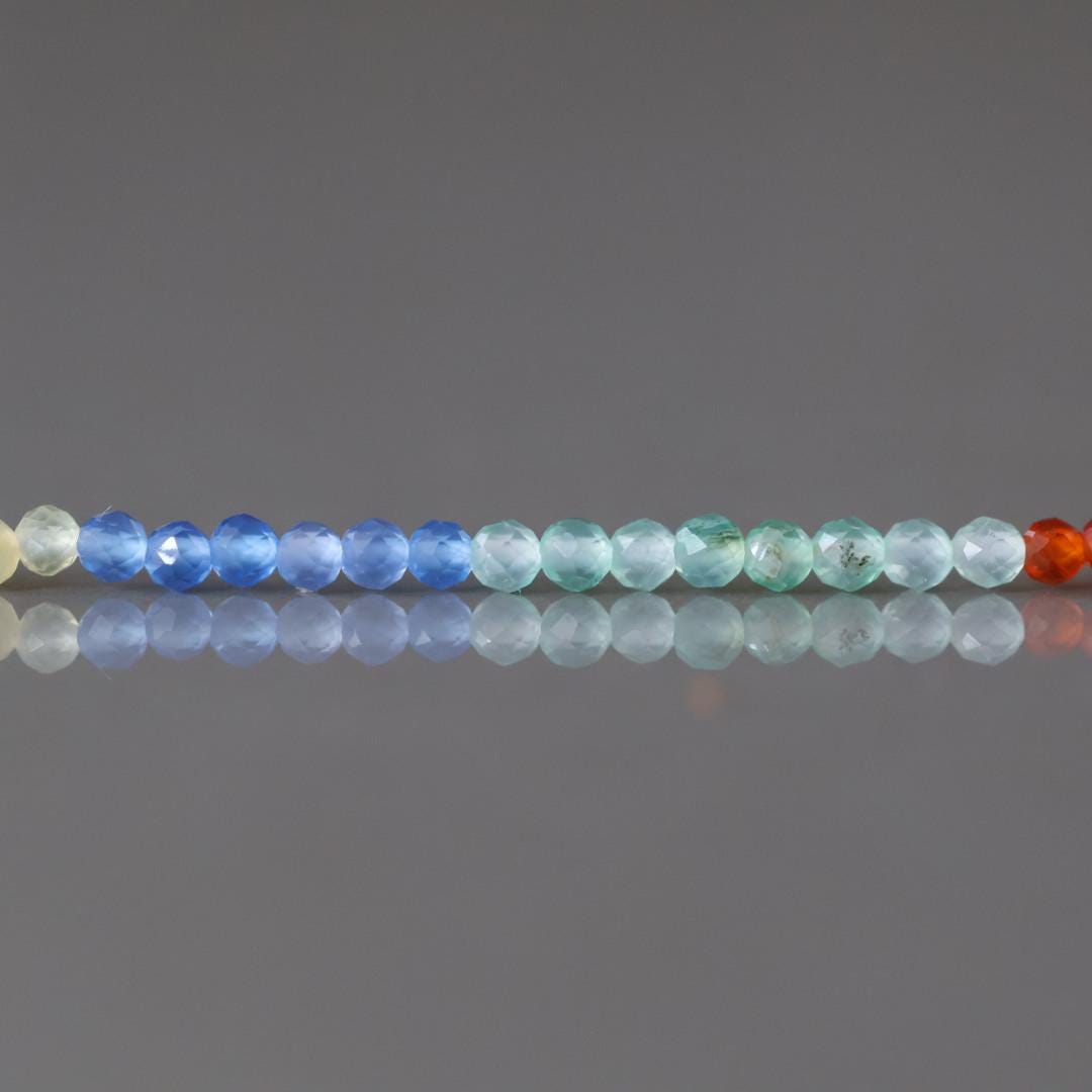 2mm Colorful Agate Beads ‚Äì Tiny Faceted Round Natural Gemstone 15" Strand