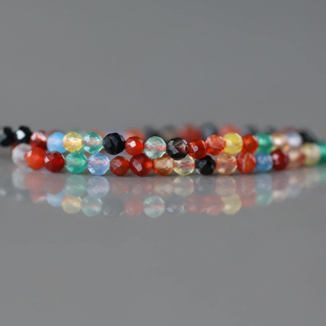 2mm Colorful Agate Beads ‚Äì Tiny Faceted Round Natural Gemstone 15" Strand