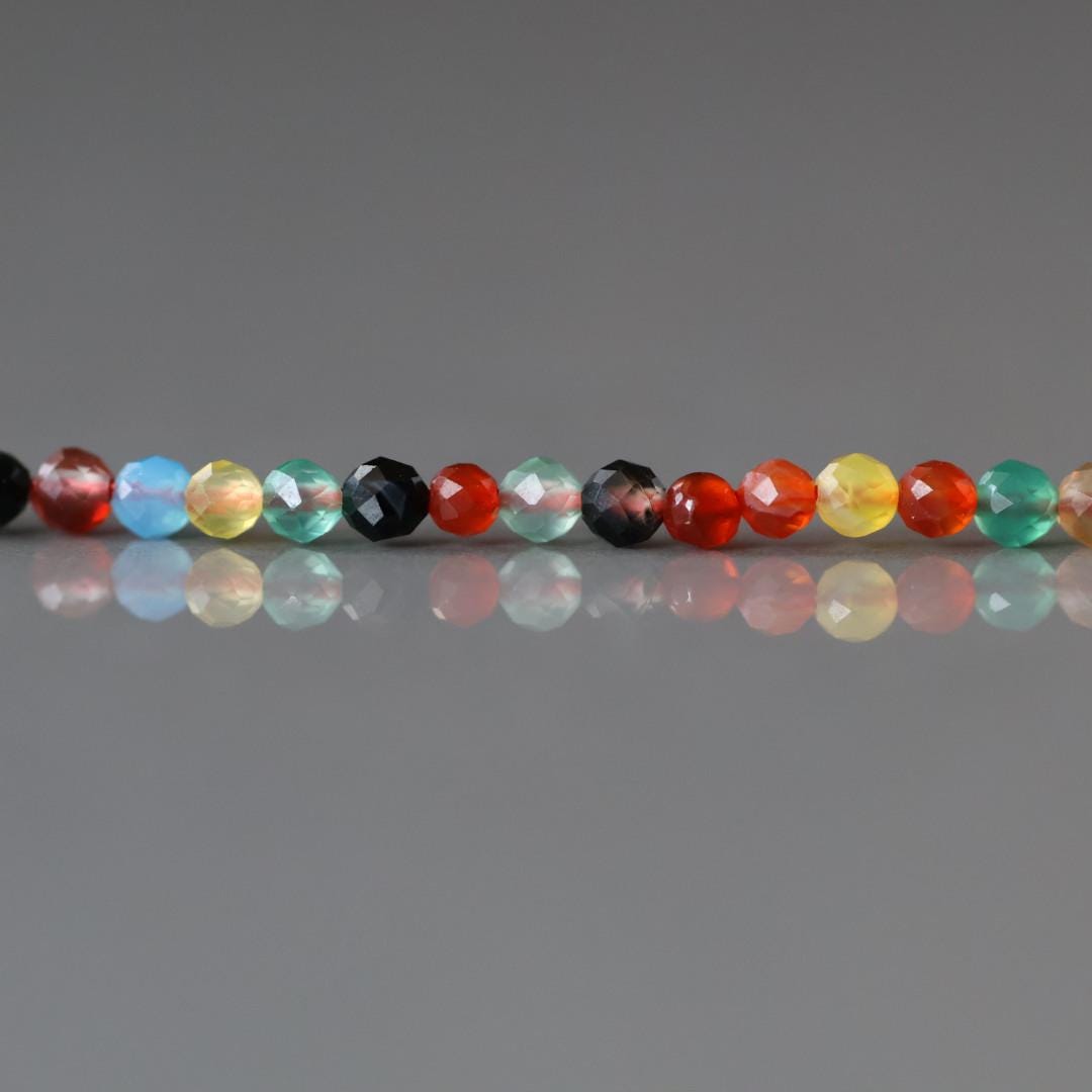 2mm Colorful Agate Beads ‚Äì Tiny Faceted Round Natural Gemstone 15" Strand