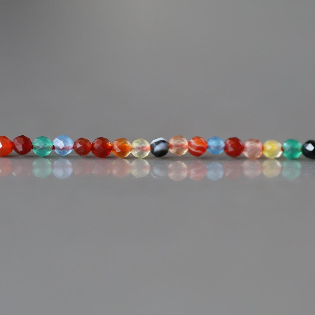 2mm Colorful Agate Beads ‚Äì Tiny Faceted Round Natural Gemstone 15" Strand