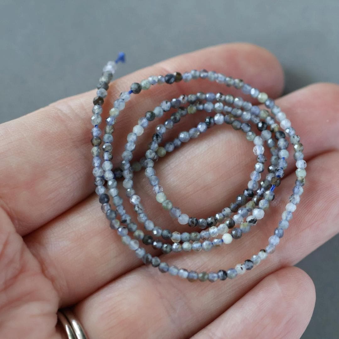 2mm Cordierite Beads ‚Äì Tiny Faceted Round Natural Gemstone 15" Strand